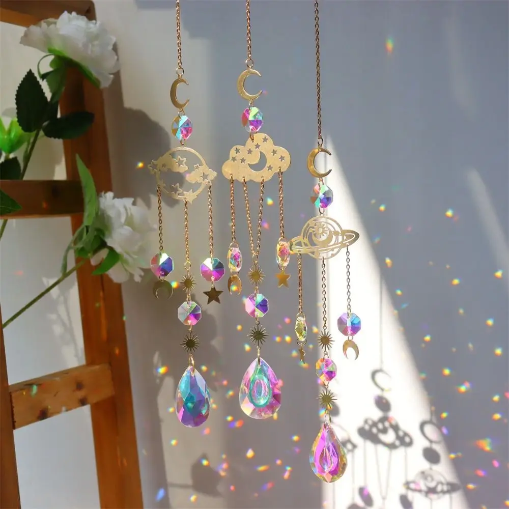 Rainbow Maker Sun Catcher Fashion Moon Star Cloud Home Garden Decor Crystal Wind Chimes Light Catching Crystal Pendant Gift