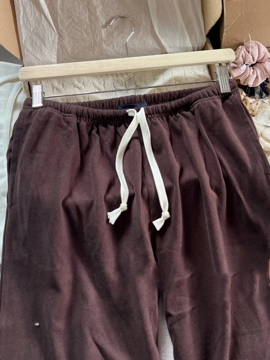 Effen joggingbroek met trekkoord Dames Hoge taille Eenvoudige losse zak Rechte broek All-match Casual mode Sport wijde pijpen broek