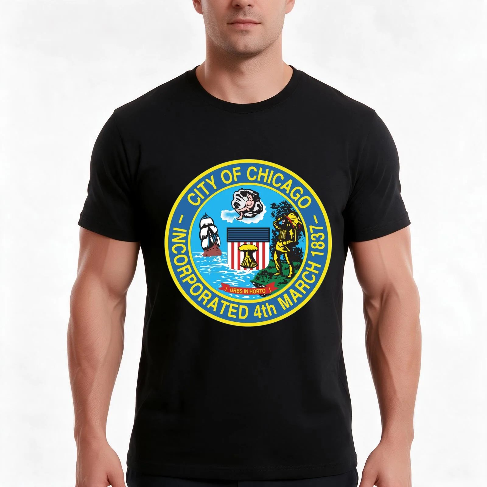 Seal of the City of Chicago T-Shirt, Summer Casual Cotton Tee, Oversized Streetwear Tops, Vintage Graphic Print, 100% Cotton