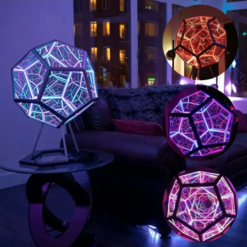 Infinity Dodecahedron Gaming Light 3D Cube Light Desk Cool RGBW Led Table Lamp for Bedroom Gaming Room Decor Led Night Lights