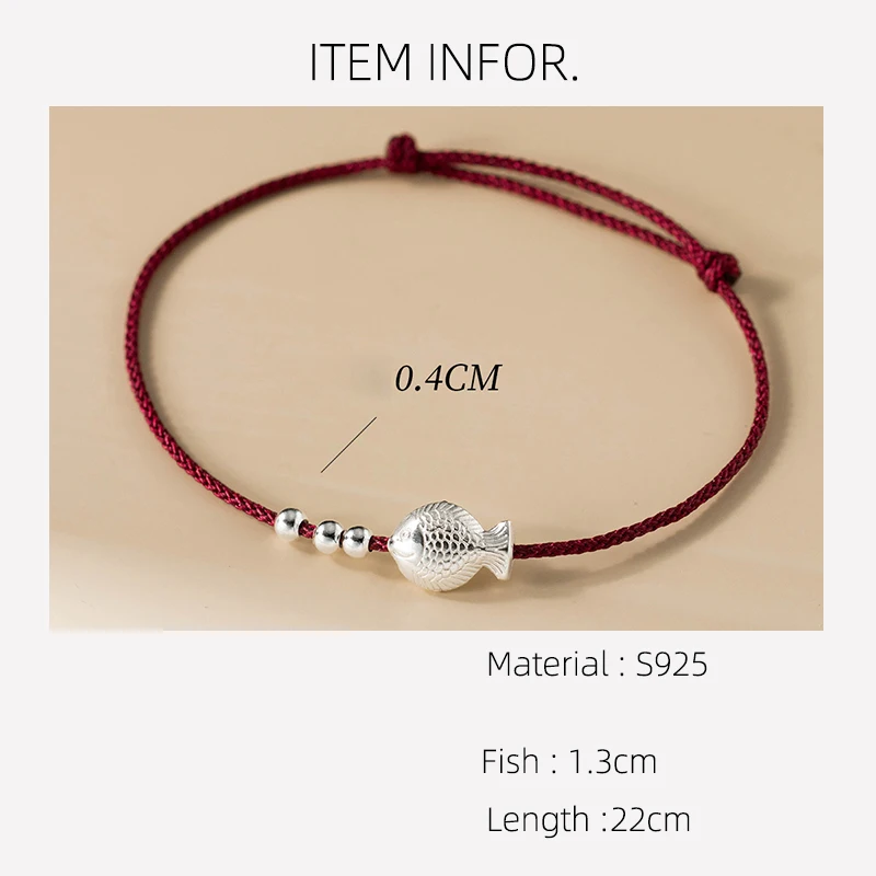 La Monada 925 Sterling Silver Lucky Fish Adjustable Red String Bracelet for Women, Handcrafted Blessing Jewelry Gift