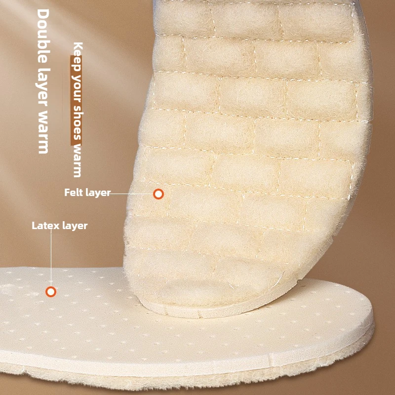 Winter Latex Wool Warm Insole, Soft, Thick, High Elasticity Shock-absorbing Full Pad, Men's and Women's Breathable Sports Insole image 2