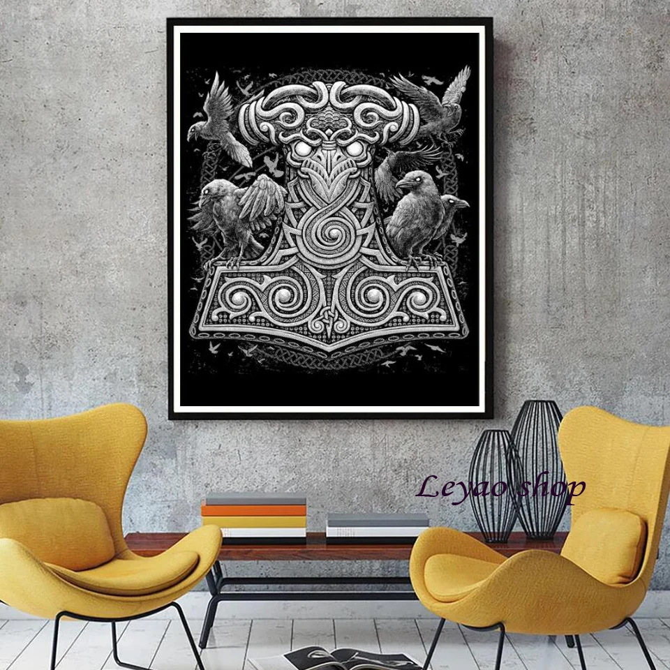 Diamond Painting Norse Mythology Vikings Thor Hammer Full Diamond Embroidery Landscape Cross Stitch Kits Rhinestone Picture