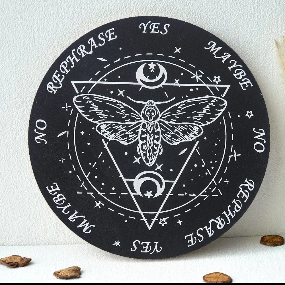 Crystal Display Tray Black Round Wooden Laser Engraved Magical Energy Gathering Playmat Wiccan Healing Mat Tarot Cards 15cm