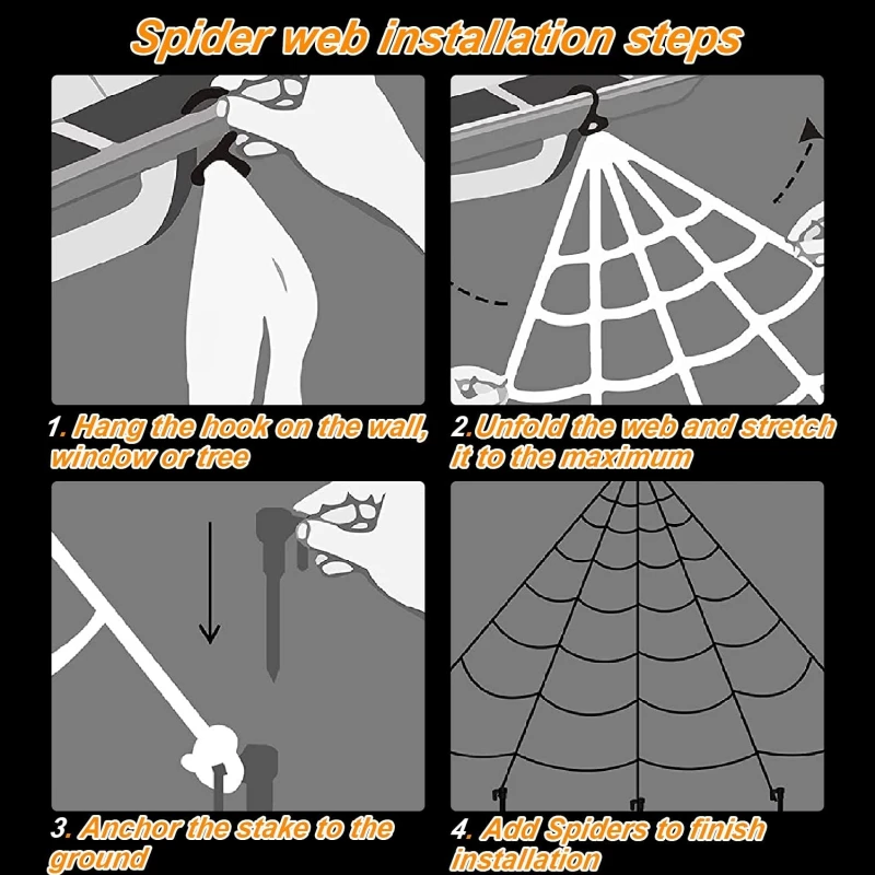 Halloween-Dreieck-Spinnennetz, 5 m/7 m riesiges Simulations-Spinnennetz, Halloween-Requisiten, Haus-Partyzubehör, gefälschte Webs, Gartendekoration – Detail 2