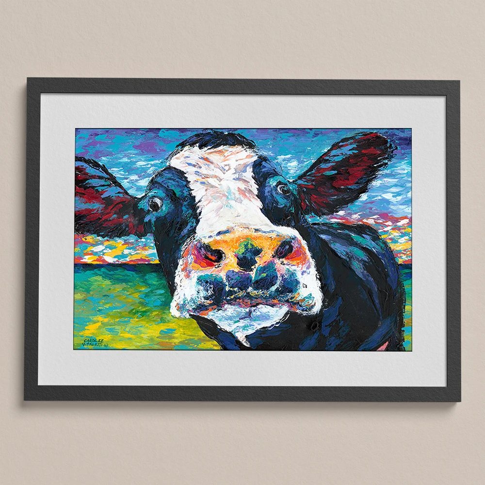 Curious Cow Wall Art Print Canvas Painting Illustration Home Decor Mural Poster Funny Wall Decoration