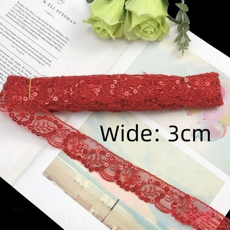 1Yards Lace Fabric Sequins Embroidered Ribbon Collar Trim Applique for Diy Wedding Sewing Dentelle