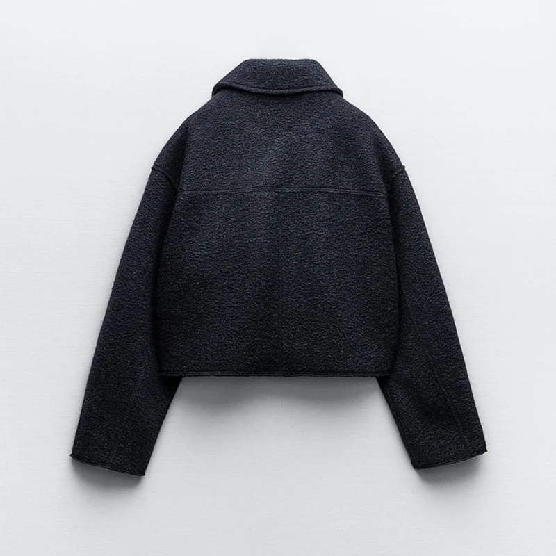 Damska kurtka ze sztucznej skóry w kolorze perłowym, luźny krój, jesień 2025, odzież wierzchnia do pracy, marka Sle Z, regularny krój, długi zamek błyskawiczny.