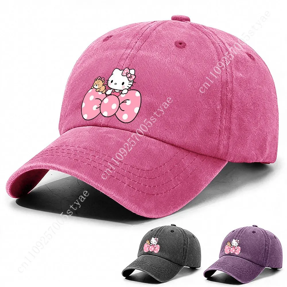 

Повседневная бейсболка Sanrio Hello Kitty с принтом, украшенная классическим мультяшным узором в горошек и бантом, 100%, Wa.