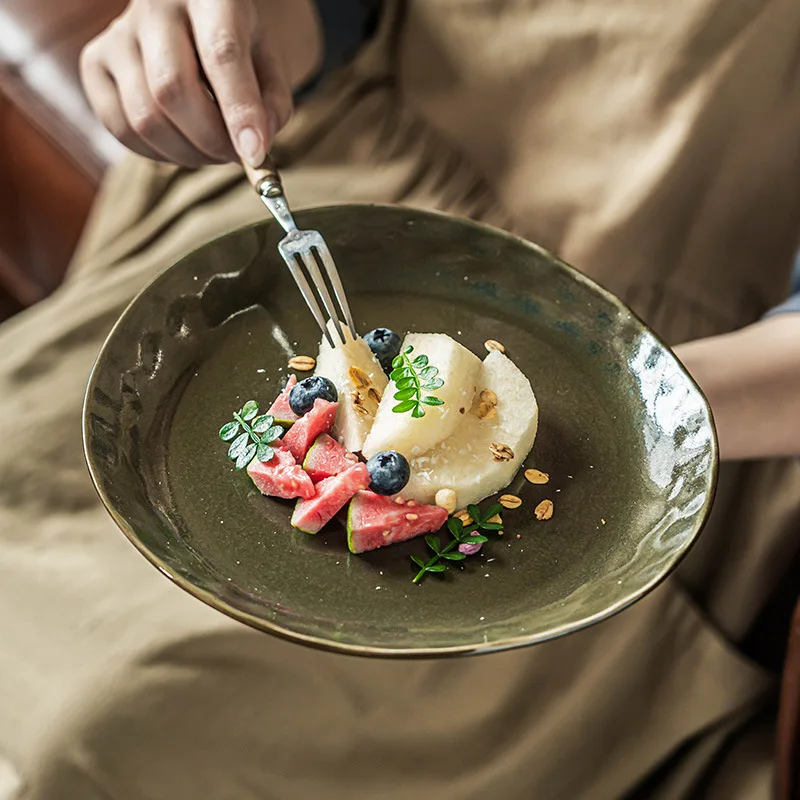 

Керамическая тарелка в винтажном стиле, большая обеденная тарелка, высокоэстетичная посуда для домашнего использования