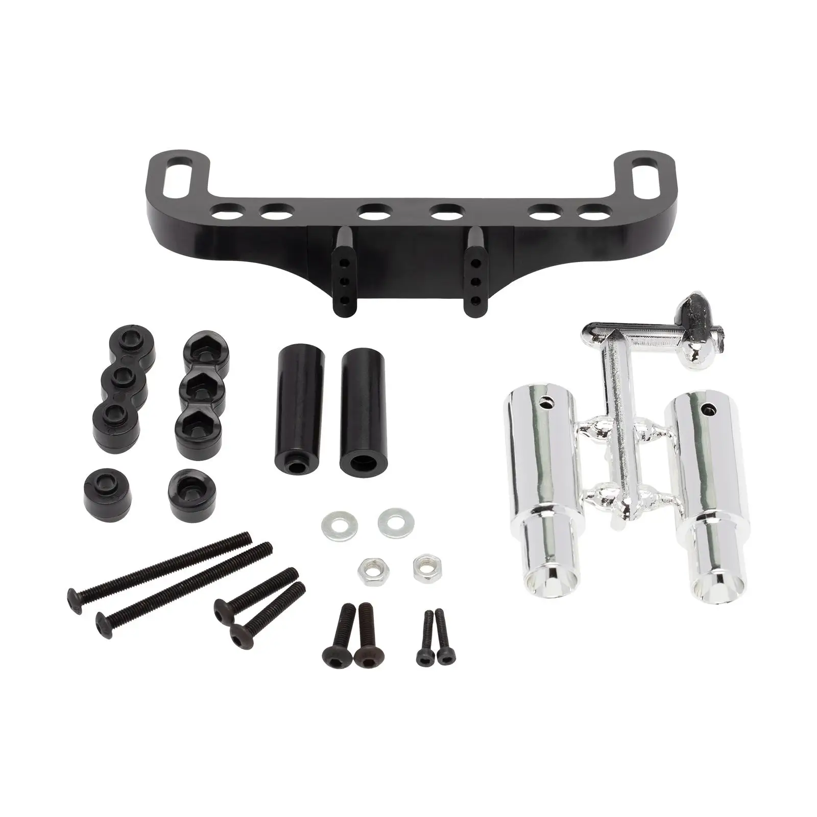 Remote Control Devices Dual Outlet Tailpipe for 1/10 RC Car Upgrade Parts with License Plate Frame Plastic Silver
