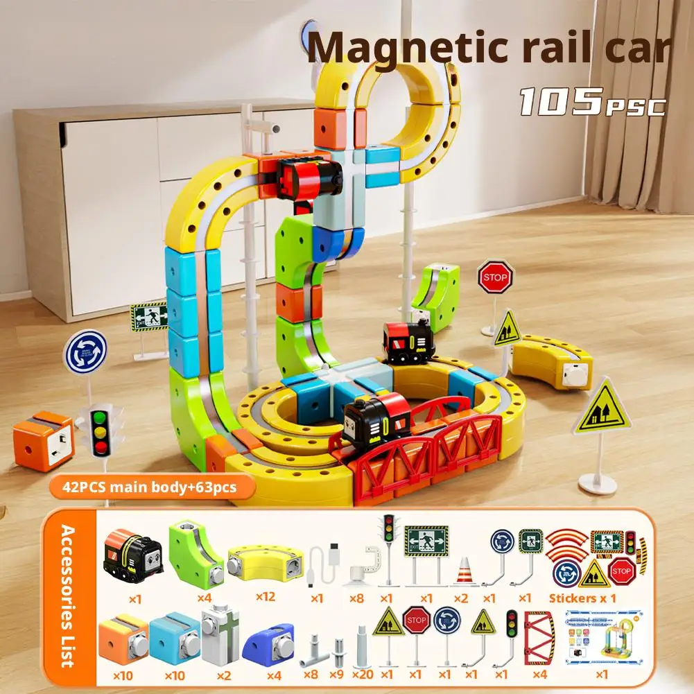 Voiture de course magnétique électrique éducative pour enfants, ensemble de voies ferrées, Cube, jouets d'assemblage magnétique, voiture de Train, cadeaux d'anniversaire