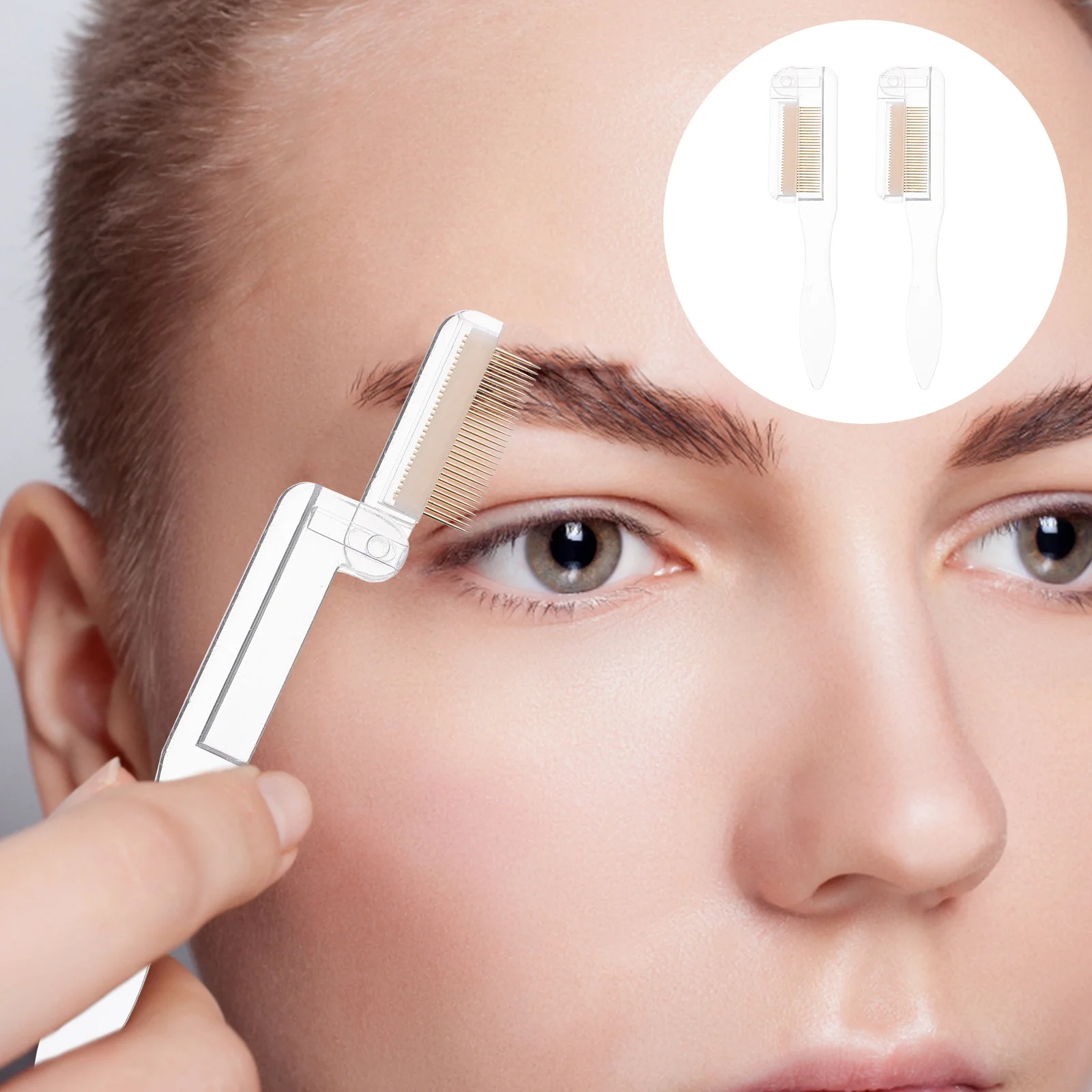 2 قطعة مشط الحاجب القابل للطي رمش مشط أداة ماكياج معدنية لرموش الحواجب المحمولة تصميم قابل للطي استخدام السفر #1