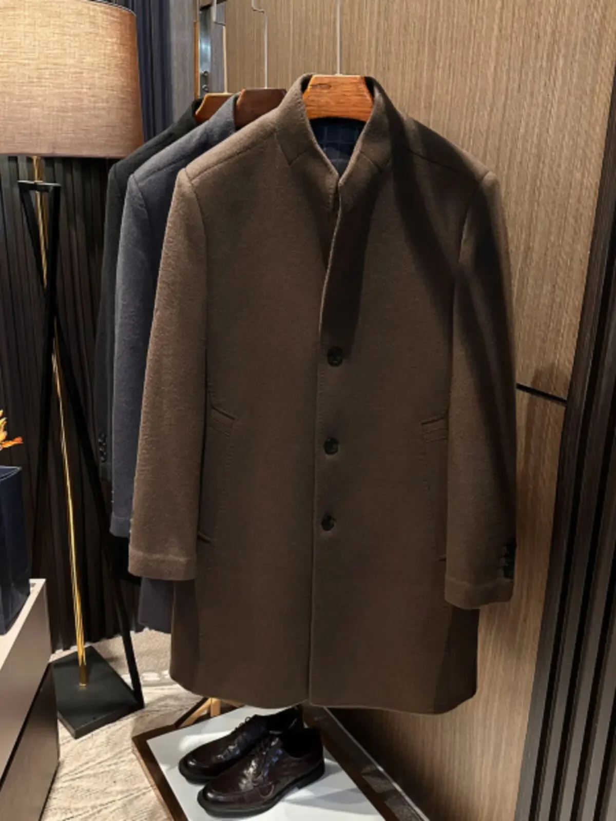 [Temperament improvement, goose down warmth] High-quality stand-up collar medium and long double-sided woolen coat