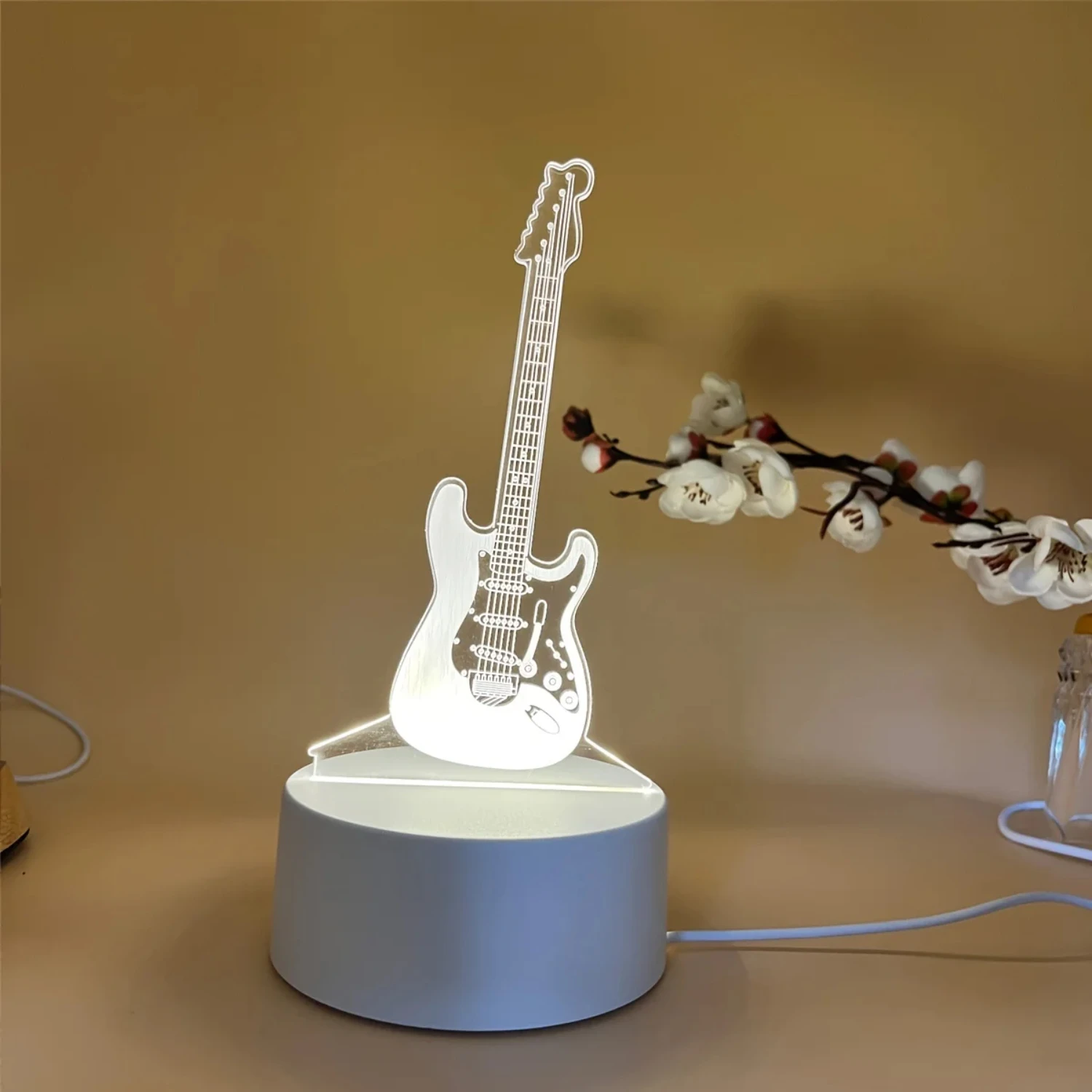 Guitarra estéreo 3D abajur, candeeiro de mesa acrílico com LED, branco quente luz de mesa, aconchegante atmosfera noturna, perfeito, único, novo