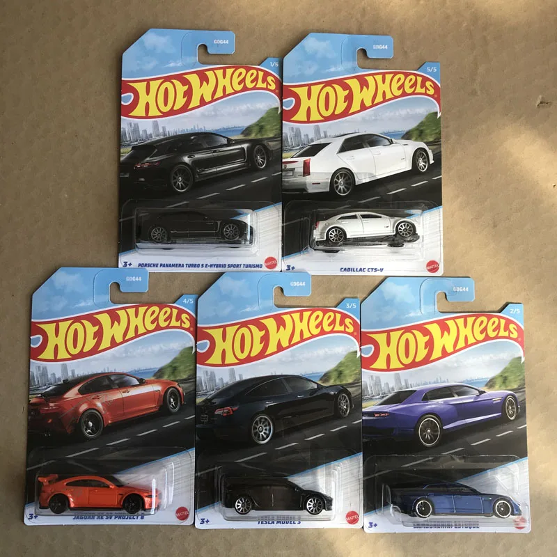 5pack Original Hot Wheels GDG44 Tesla Model 3 Posche Metallic 1968 Scale 1:64 Cars Hotwheels Brand Toys for Boys Christmas Gifts