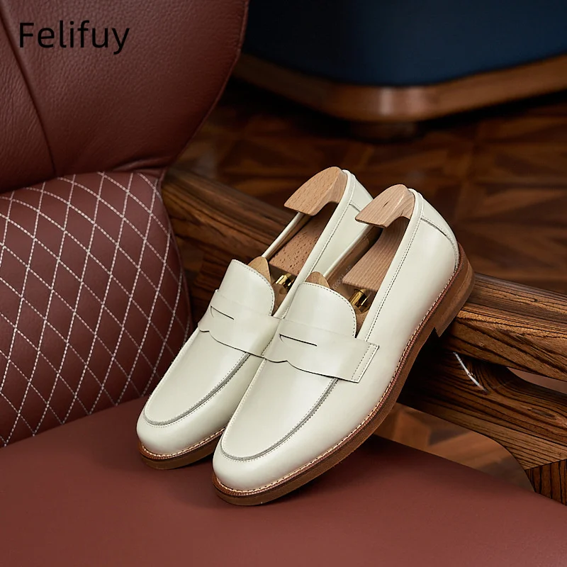 

British Trend Mens Dress Shoes Loafers Luxury Genuine Leather Designer White Autumn New White Wedding Business Social Shoes Man