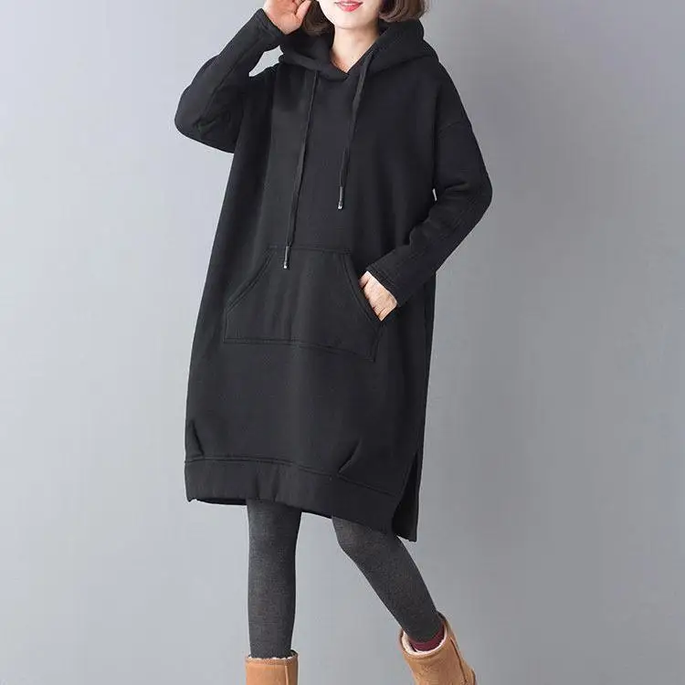 Pull à capuche en peluche pour femme, manteau fendu, épais, décontracté, confortable, polyvalent, grand, moyen, long, automne, hiver, 2023