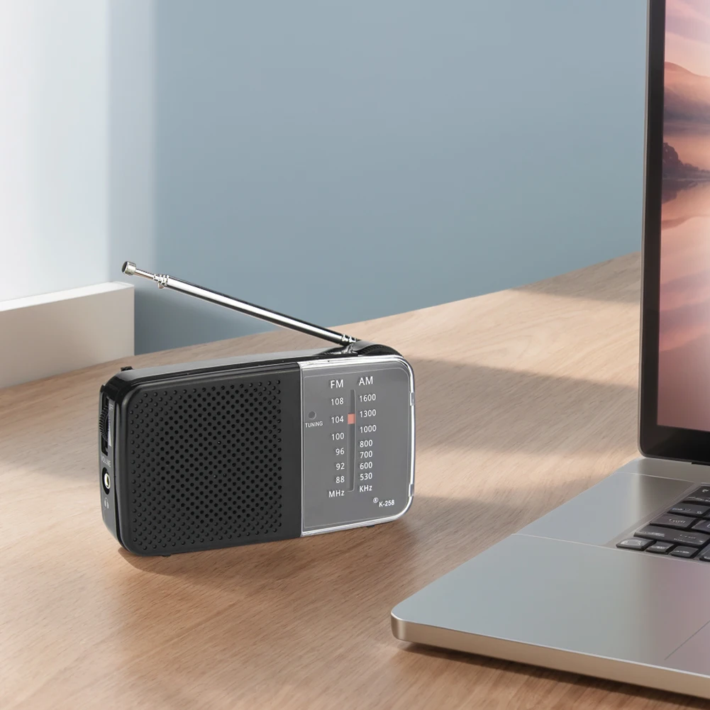 Portable AM/FM Radio with Speaker Mini Transistor Radio with Strap Battery Powered Radio Telescopic Antenna for Emergency Use