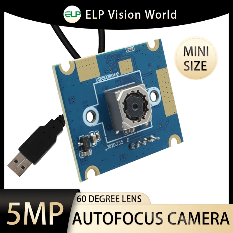 ELP 5MP Autofocus USB Camera CMOS OV5640 Webcam With 60 Defree Lens Mini Embedded Industrial Camera Module For PC Raspberry Pi