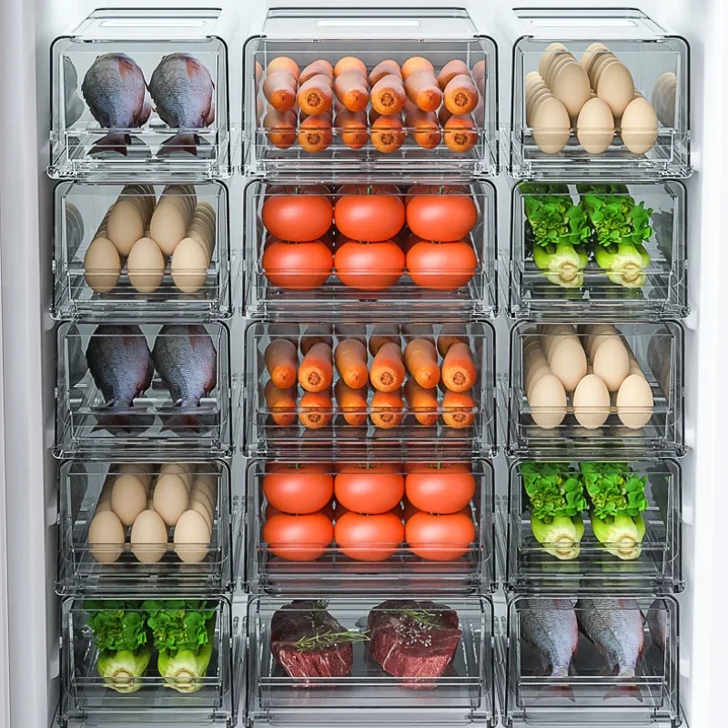 Drawer Type Refrigerator Storage Box Stackable Fridge Organizer Bin Food Fruit And Vegetable Fresh-keeping Box Kitchen Organizer