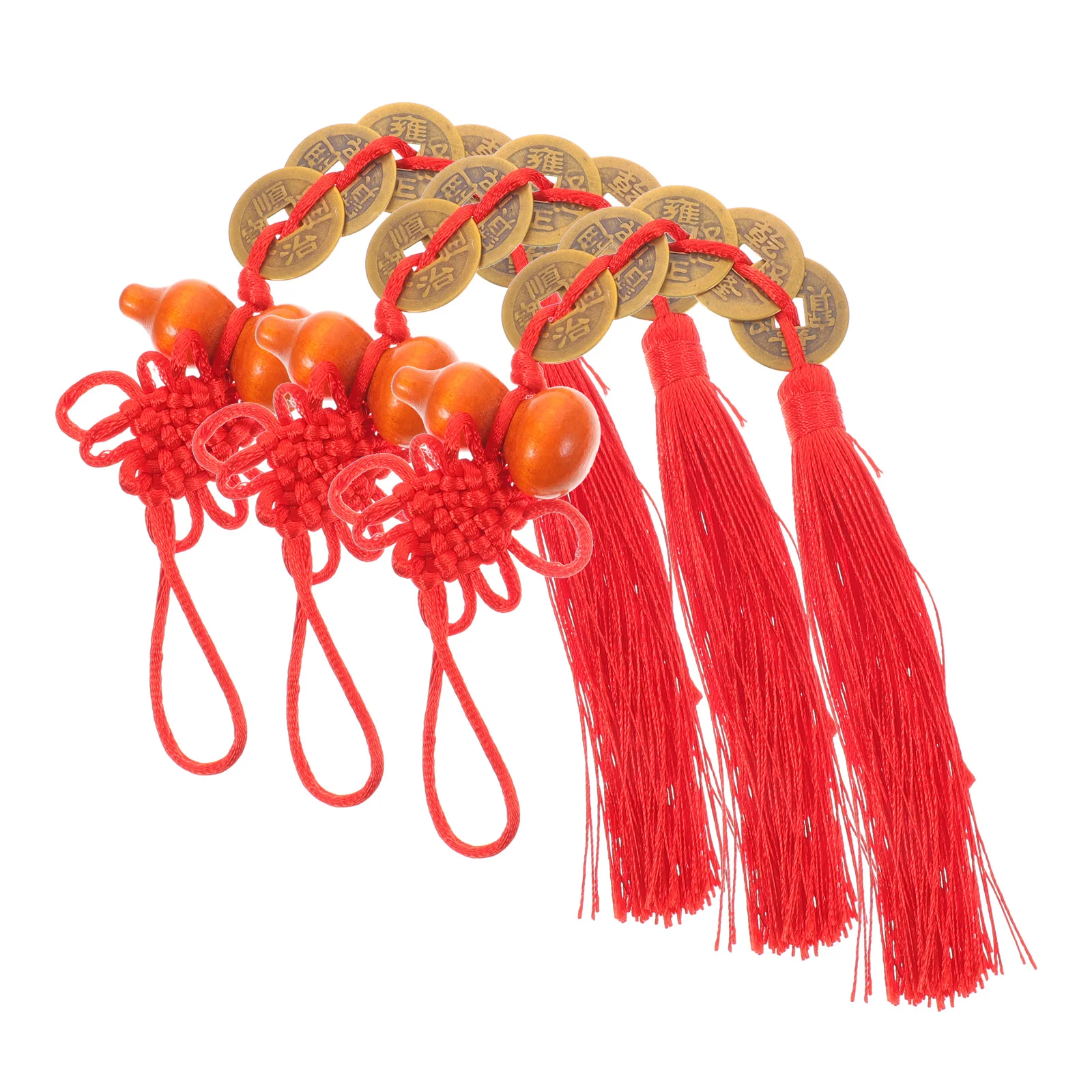 

3Pcs Red Knot Copper Emperor Coins Gourd Hanging Ornament Chinese New Year Pendant for Front Door Decor Festival Supplies