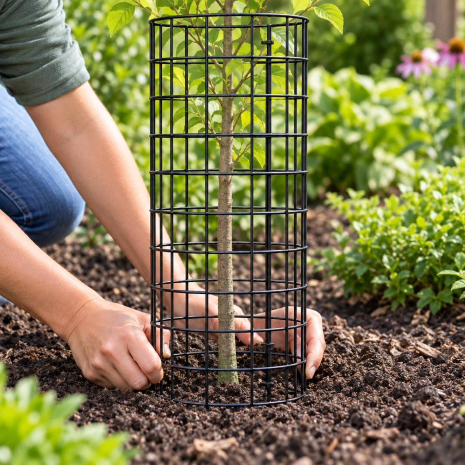 6 Pieces Open Grid Plant Support Cage Breathable Cylindrical Carbon Steel Wire Plant Cage Tree Sapling Protector Modular