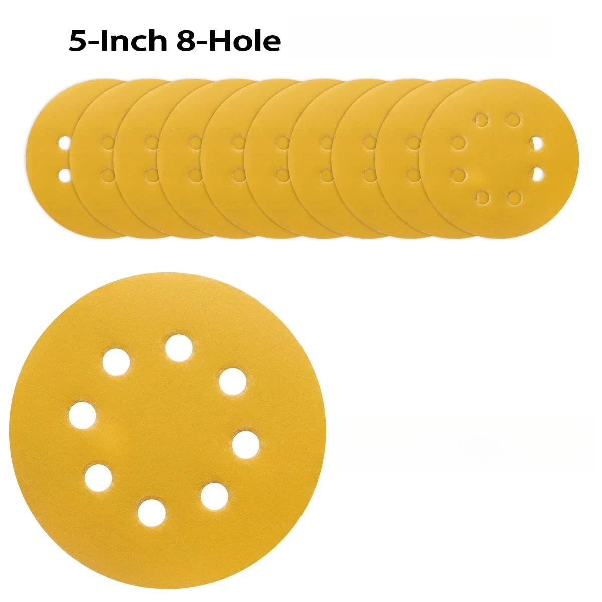 10-100PCS 5 Inch 8 Hole Sanding Discs 40-800 Grit,Gold Round Hook and Loop Sandpaper for Random Orbital Sander view 2