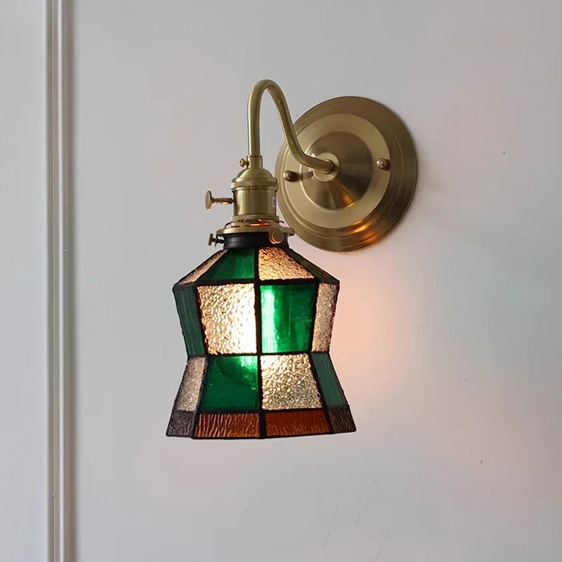 Retro style old Shanghai Nordic brass wall lamp bathroom bathroom mirror headlamp bedroom bedside lamp handmade small green