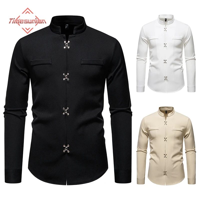 

Роскошные мужские рубашки высокого качества, готическая одежда, дизайнерское торжественное платье с металлической пряжкой, однотонная рубашка-карго, уличная одежда для вечеринок и сцены