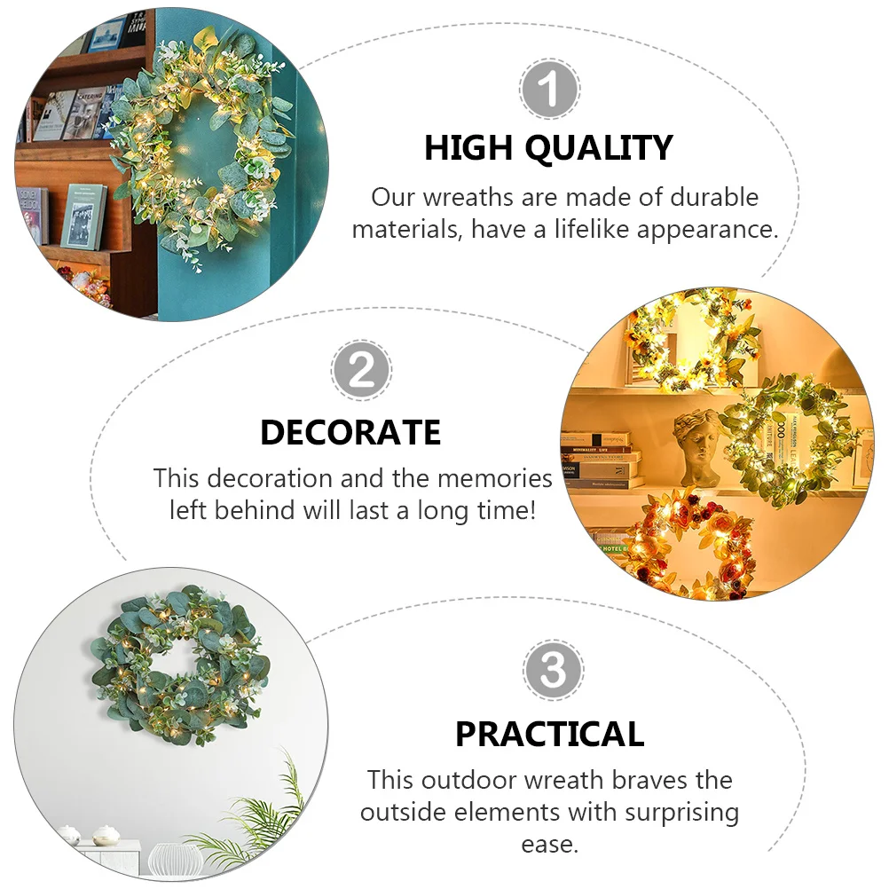 

Simulation Eucalyptus Wreath Lights Artificial Decorative Garland Lifelike Wedding Party Festival Door Hanging Greenery