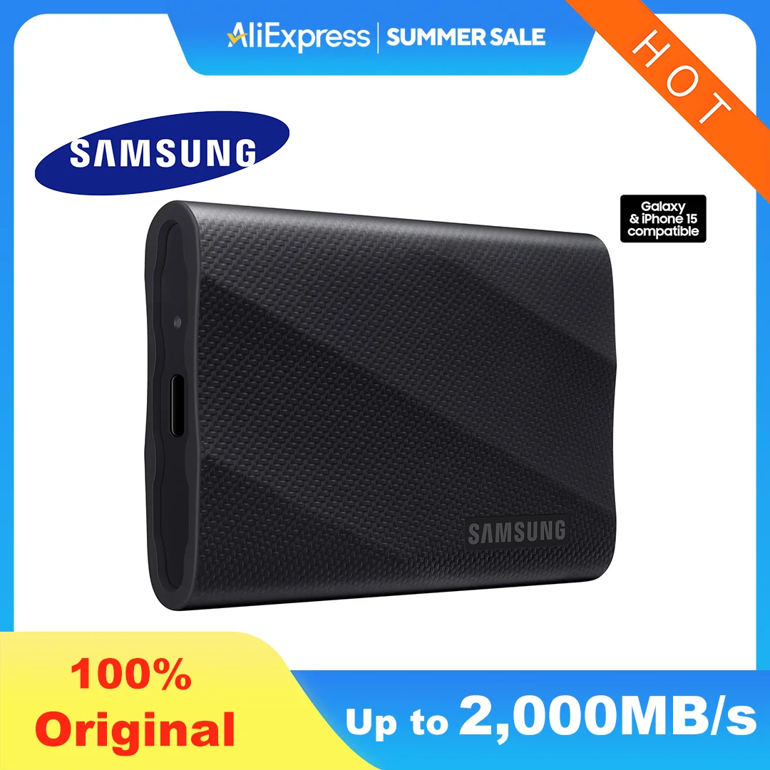

Портативный твердотельный накопитель SAMSUNG T9, 1 ТБ, 2 ТБ USB 3.2 Gen 2x2, внешний твердотельный накопитель, Seq. Читать скорости до 2000 МБ/с для игрового ПК