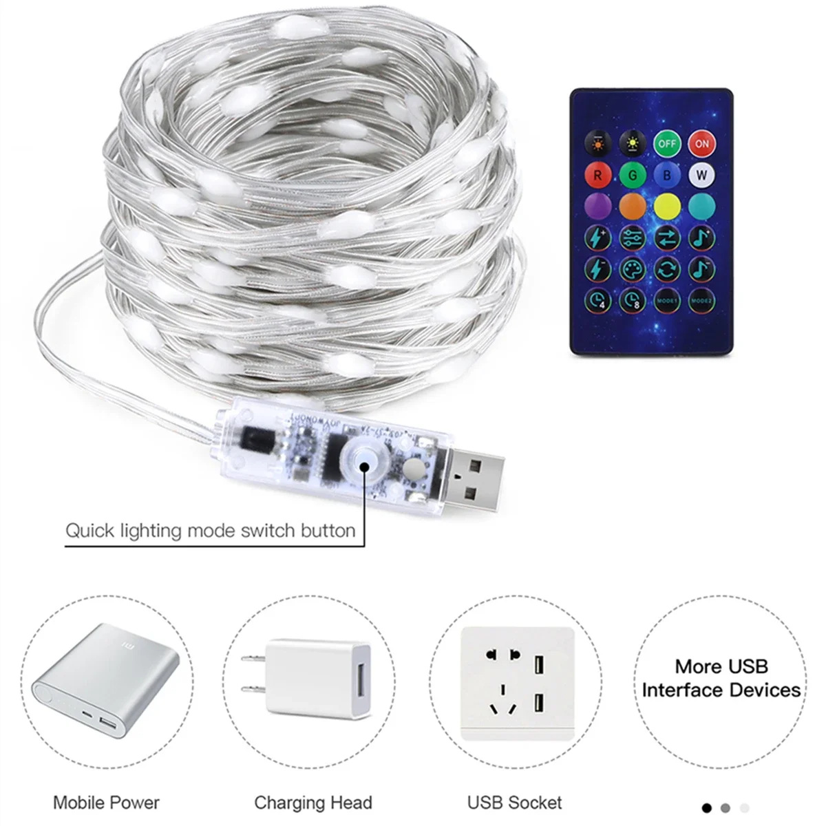 Dreamcolor WS2812B RGBIC Bluetooth APP Control LED String Lights DIY USB Lamp Fairy Garland for Party Festival Tree Wedding Deco