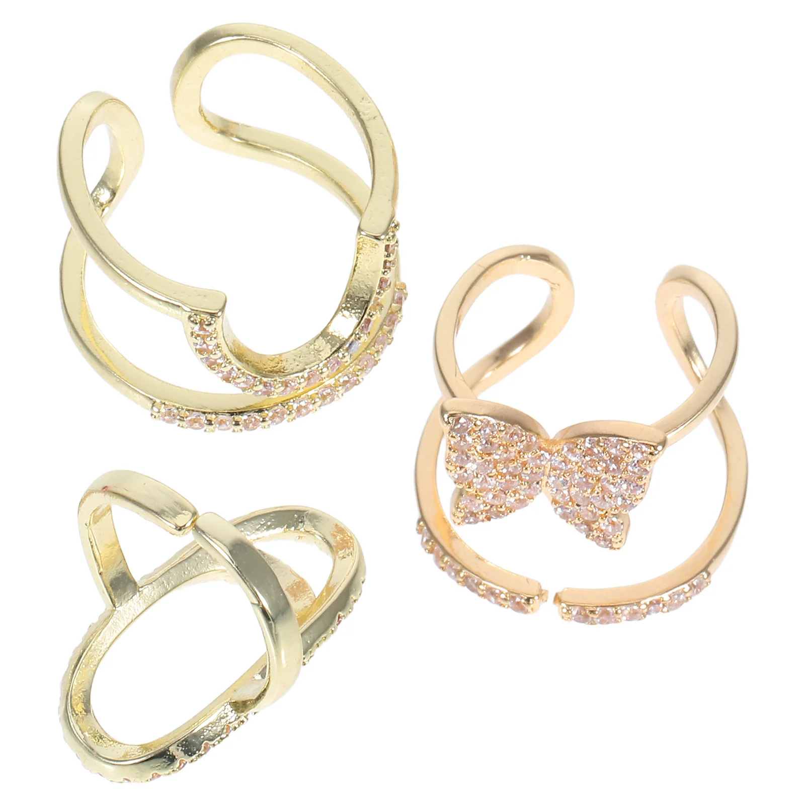 3 قطعة خواتم الأظافر للنساء الزركون البطانة مجوهرات الإصبع انفصال تألق اليد الجمال خواتم السيدات المألوف مجموعة كليب على #4