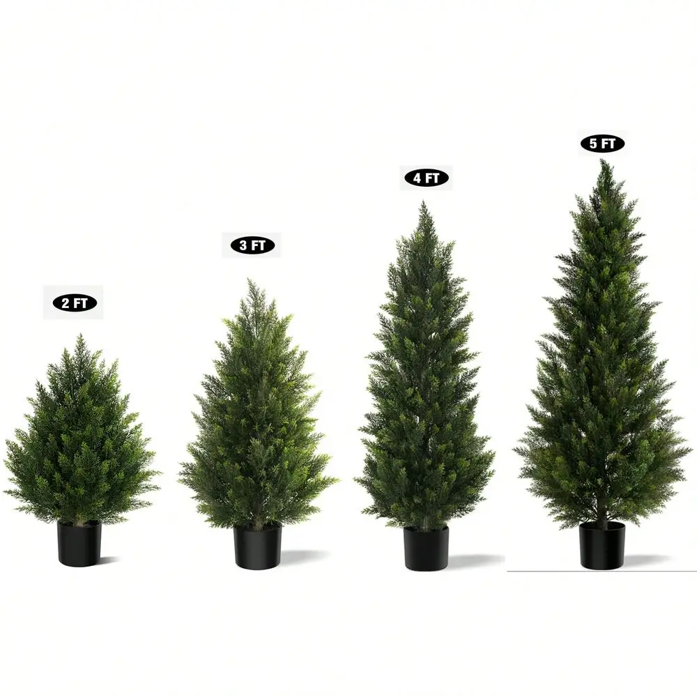 

graded 2 3 4 5FT Artificial Cedar Topiary Trees In Black Pot Indoor Outdoor 2Pack Faux Cypress Evergreen UV Resistant Decorat