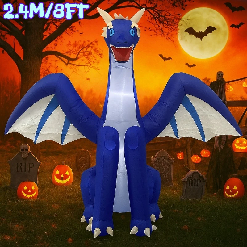 

8FT Halloween Inflatable Toys Holiday Lighting Blue Dragon Decoration Built-in LED Lights Inflatable Model Party Garden Decor