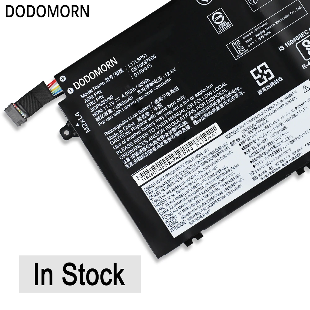 DODOMORN 0101av445 untuk Lenovo ThinkPad E15 E480 E490 E495 E580 E585 E590 E595 01AV446 baterai Laptop 11.1V 45Wh 4.05Ah