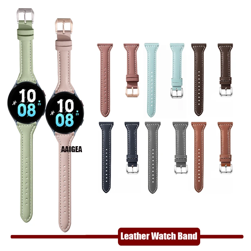 

Ремешок из натуральной кожи для Samsung Galaxy Watch 7 FE 6 5 40 мм 44 мм, тонкий модный браслет для наручных часов 5 pro, 20 мм
