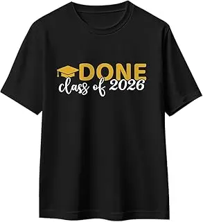 Unisex Crew Neck Cotton Blend T Shirt Screen Print Graduation Cap Class of 2026 Slogan Casual Graduate Tee