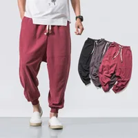 Nueva marca de pantalones Harem de gran tamaño para hombre, pantalones de lino chinos para hombre, pantalones sueltos informales de alta calidad para hombre