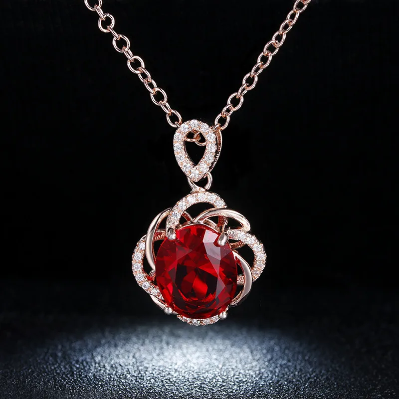 CC Vintage Necklaces Pendants For Women Cubic Zirconia Red Stone Bridal Wedding Engagement Necklace Fine Jewelry Colar CCN010