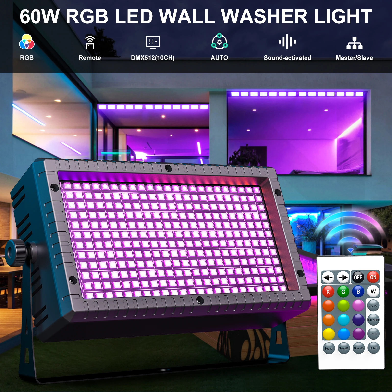 U'King 60W RGBW LED Wall Washer Light 3in1 Mni 288 LED Strobe Light DMX Super Bright DJ Wash Bar Strobe Effects Stage Lighting