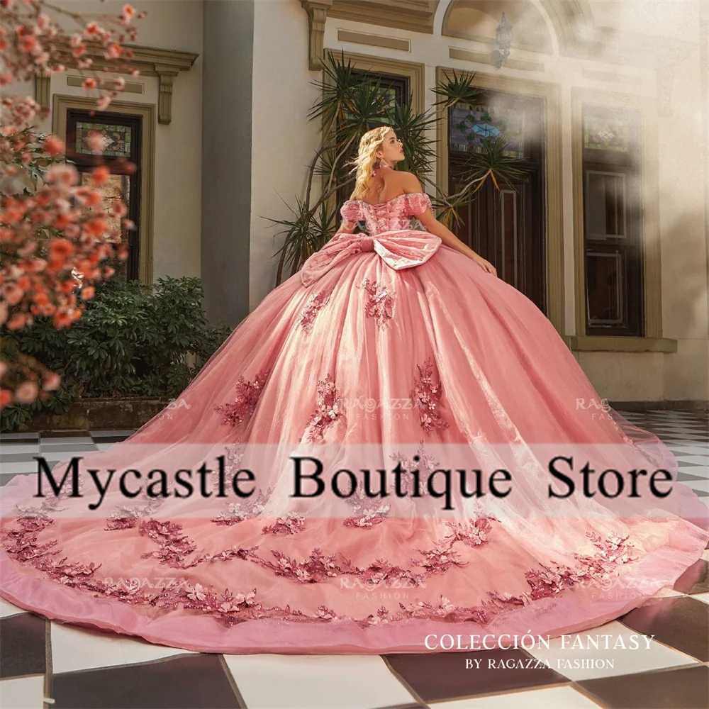 Robe de Quinceanera de luxe avec appliques en dentelle rose, robe de Rh, cristal perlé, Sweet 15, robe de princesse personnalisée, fête de remise des diplômes, 2024