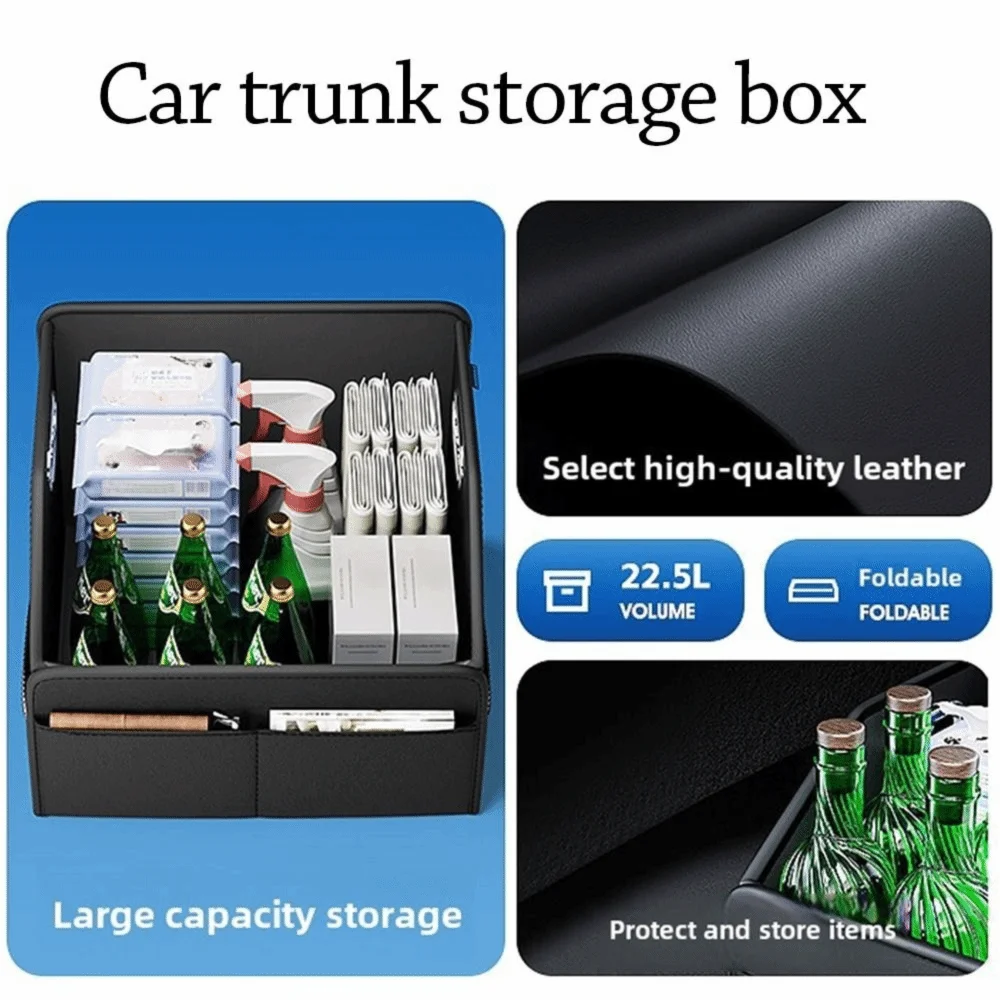

Travel Leather Car Trunk Organizer Large Capacity Waterproof Car Storage Box Durable Foldable Backseat Storage Bag