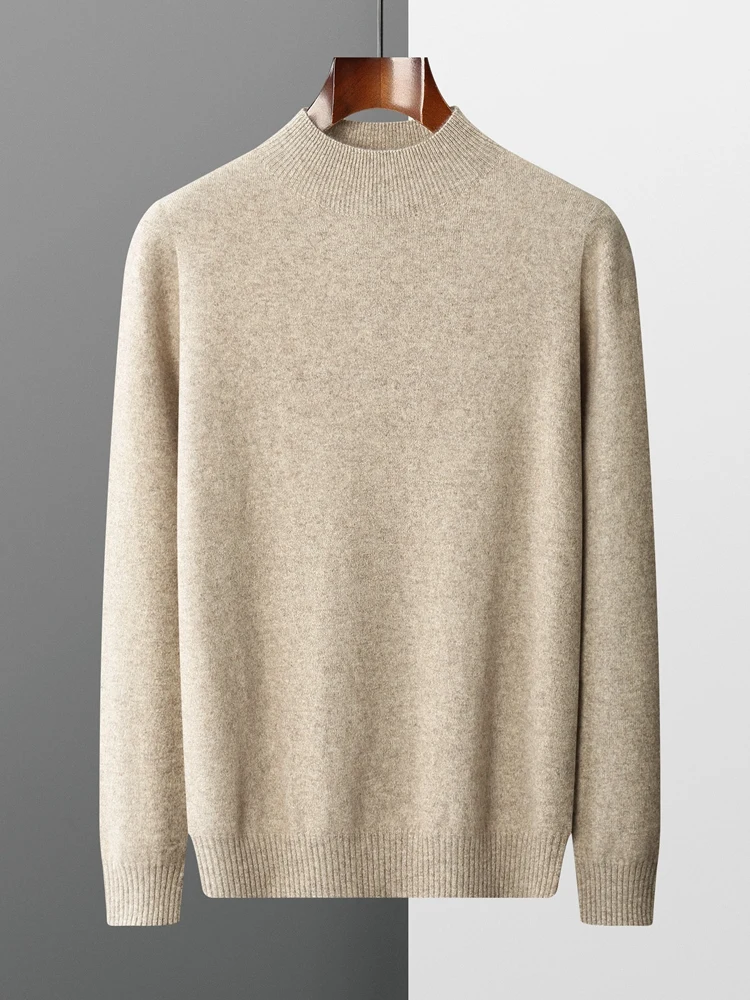 

Yoyoselect Autumn Winter Men Cashmere Sweater Mock Neck Smart Casual Pullover 100% Cashmere Knitwear Luxury Thick Warm Tops