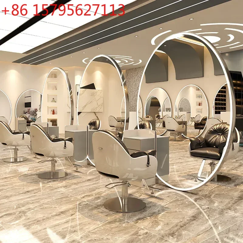 

SS NewBarber shop mirror special oval double-sided hair salon mirror with cabinet floor-to-ceiling hair salon mirror