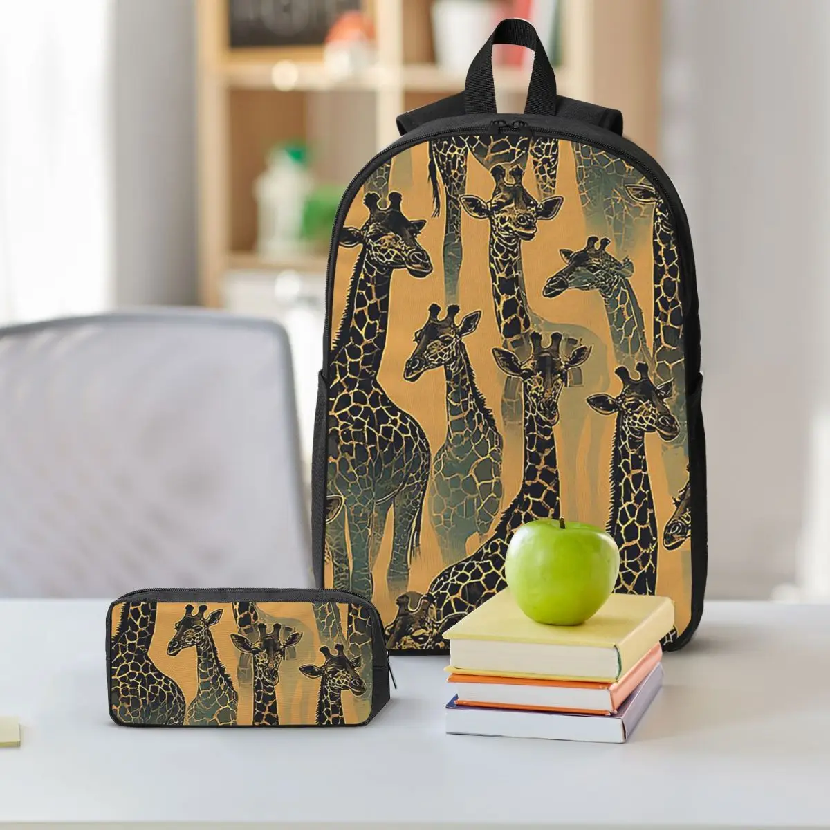 Giraffe Herd Pattern Backpack Boys Girls BookBag School Bag Shoulder Bags 3ps Insulated Lunch Bag Pencil Case