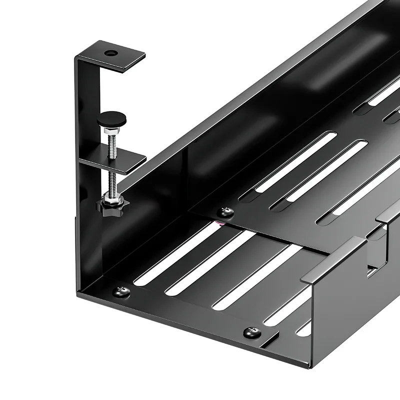 Under Desk Cable Management Rack No Drill Retractable Carbon Steel Wire Organizer Tray with Clamp Mount, Adjustable 42 to