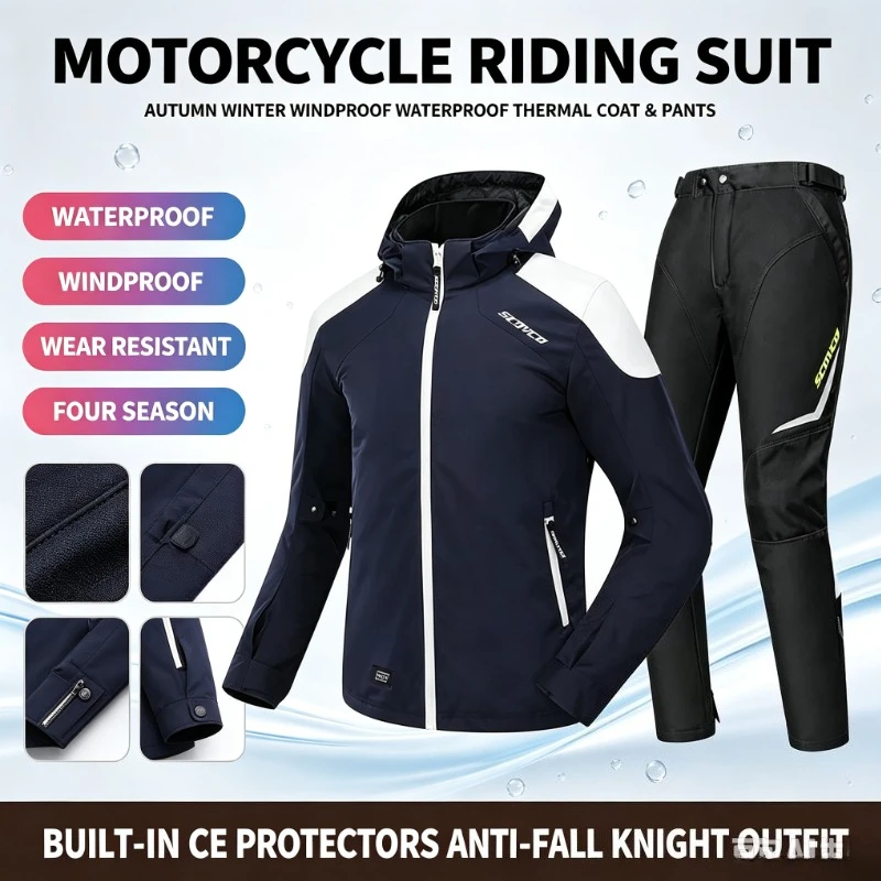 Scoyco Motorcycle Riding Suit Autumn Winter Set Waterproof Warm Anti-fall Motorcycle Jacket Protective Knight Coat For Men Women