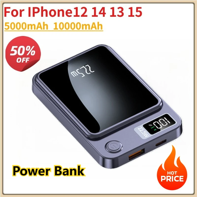 

Magnetic Wireless Supply Power Bank Battery 5000mAh 10000mAh 22.5W For IPhone12 14 13 15& Android Mobile Phones